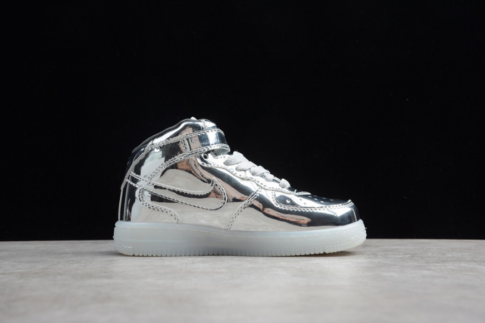 kids nike air force 1 mid wb metallic silver 314197-8500